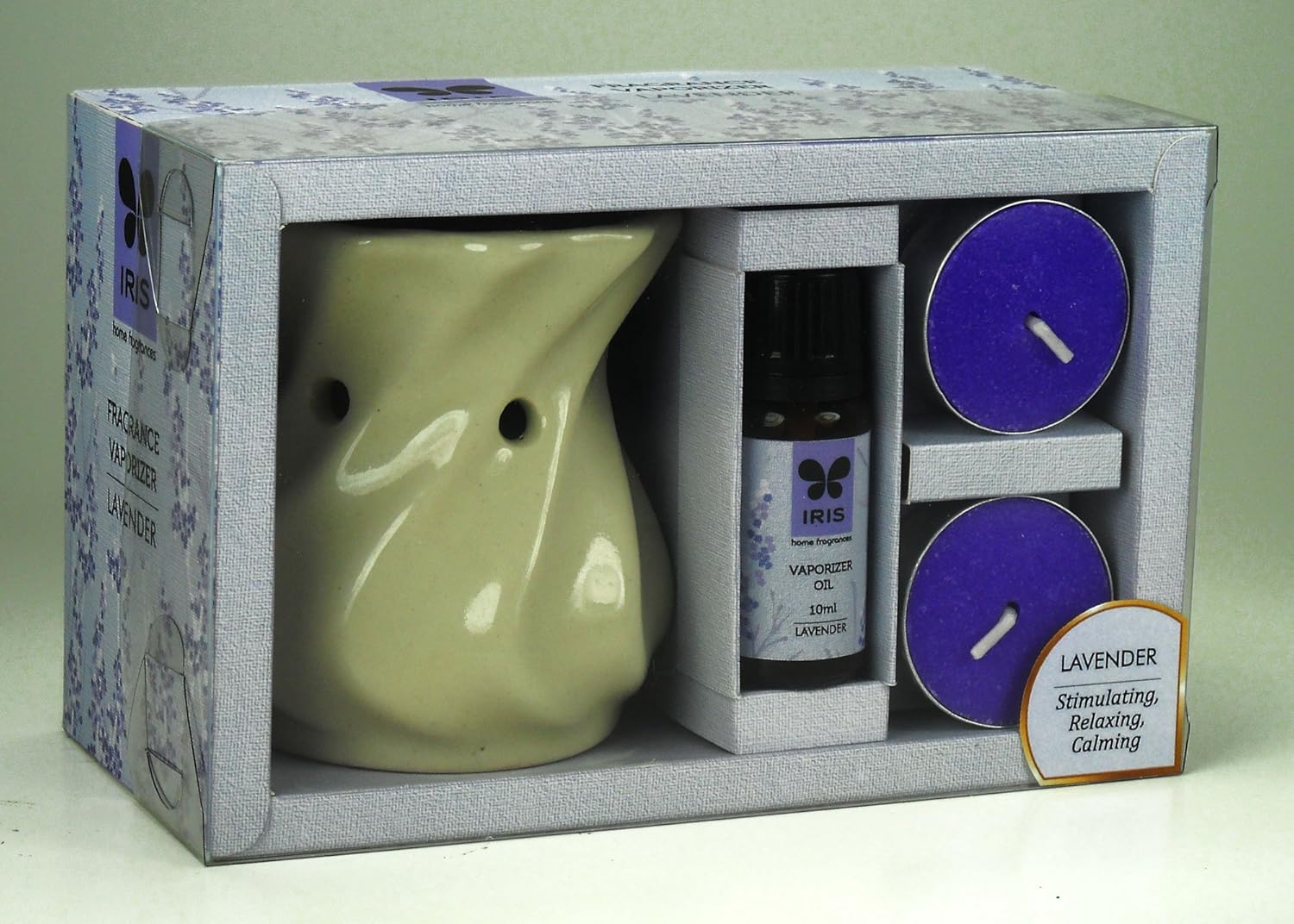 Iris Lavender Ceramic Fragrance Vaporizer Set (17.5 cm x 8.5 cm x 12 cm