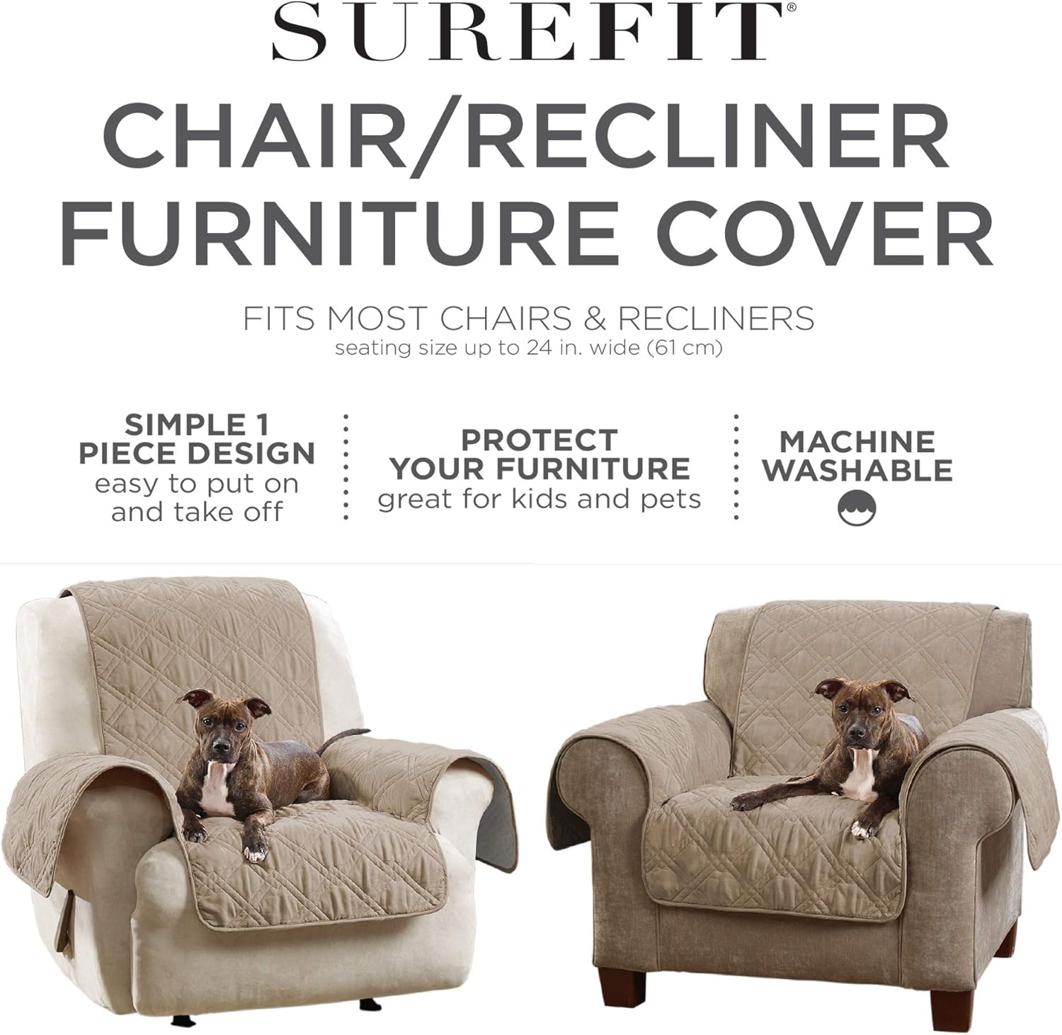 SureFit Microfiber Sofa Pet Throw/Slipcover with Arms, Dark Gray: Kitchen & Dining