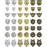 JIALEEY Animal Tibetan Loose Spacer Beads, Mixed Lion Fox Owl Leopard Spacer Beads Fit European Charm for Bracelet Necklet Jewelry Making, 40PCS