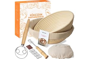 Bread Proofing Basket, Kikcoin Banneton Bread Proofing Basket Set of 2, 9 Inch & 10 Inch Round Sourdough Proofing Basket with Linen Liner, Bread Lame