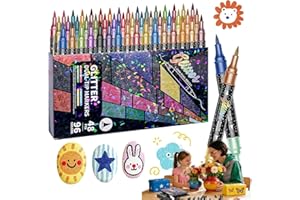 24/48/72/96 Colors Glitter Effect Brush Markers, Dual Tip Dual Color 1-5mm Soft Brush Shimmer Markers for Adult Coloring Book