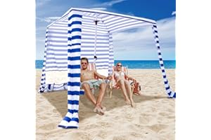 VICHTOP Beach Cabana, 6.2'×6.2' Cool Cabana Beach Tent Sun Shelter Canopy with Side Wall, 4 Sandbags, UPF 50+, Ventilation Peak, Portable Beach Shade Umbrella for Beach Camping Outdoor, Blue