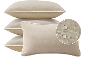 UNIMATTA Decorative Outdoor Water Repellent Throw Pillows with Inserts, Set of 4, 20" x12" Pillows for Patio, Backyard, Bed, Couch, and Patio Furniture, Tan