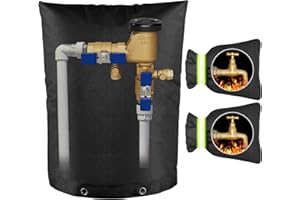 BEARFIRE Backflow Preventer Pipe Insulation Cover (5°F) & 2 Reflective Faucet Covers for Winter Freeze Protection, 17" W x 21" H Sprinkler Valve Cover Insulated with Thicker 5 Layers Fabric, Well Pump Cover