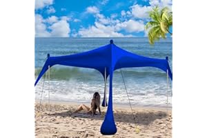 Buheco Beach Tent Pop Up Shade 10x10ft Beach Canopy Sun Shelter UPF50+ with 4 Foldable Poles-Portable Carrying Bag-Sand Shovel-Ground Pegs-Windproof Ropes for Outdoor Family Camping-Fishing- Picnic