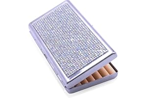 HUMWE Bling Rhinestone Crystal Cigarette Case for Women Men, Metal Holder for Regular,King and 100's Size 14-20 Capacity, Pocket Cigarettes Box Gift for Smoker