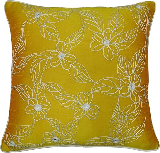 Amazon Com S4sassy Floral Embroidered Poly Dupion Cushion Cover