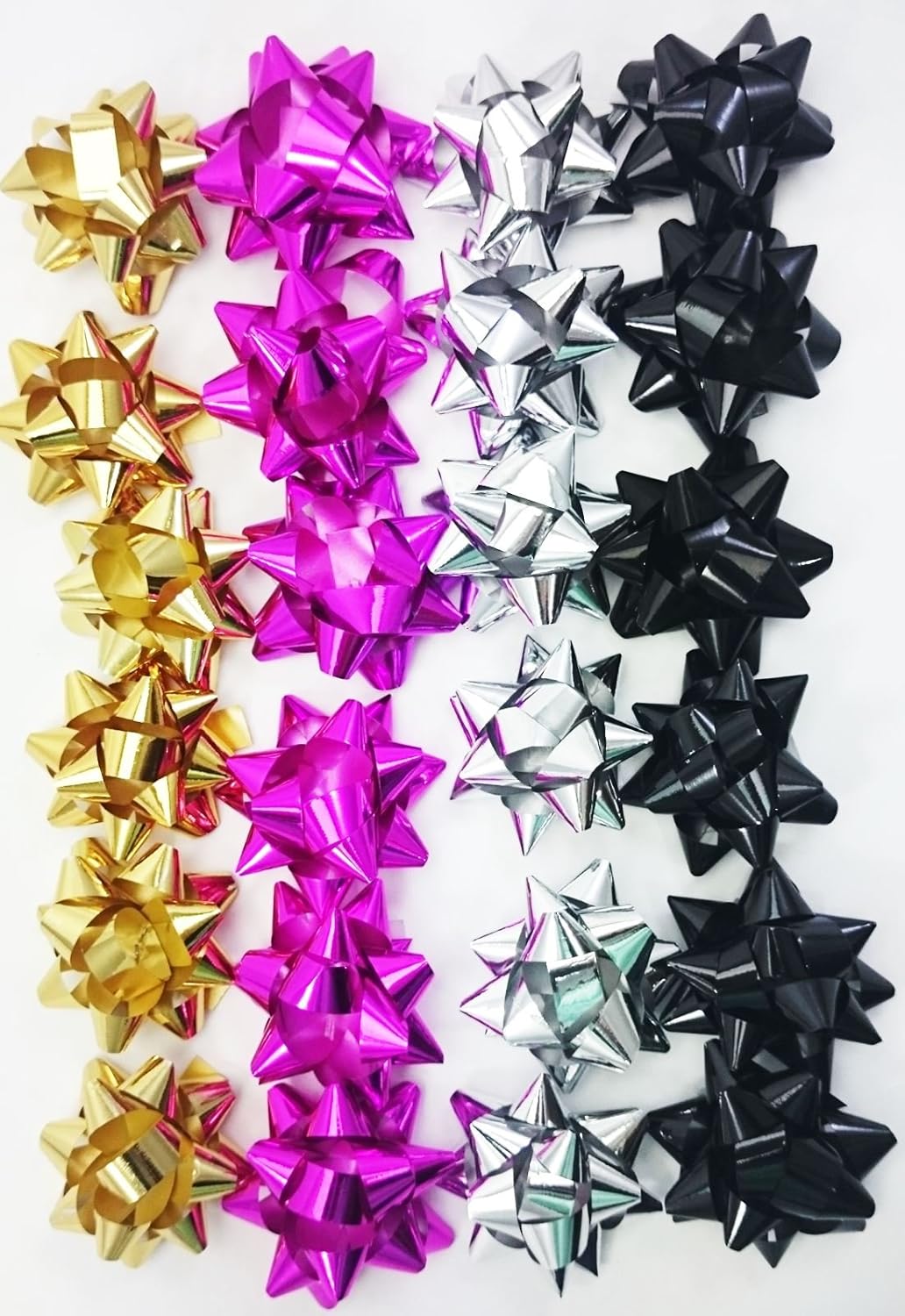 24 Small Metallic Foil Gift Bows Gold Silver Pink Black Christmas