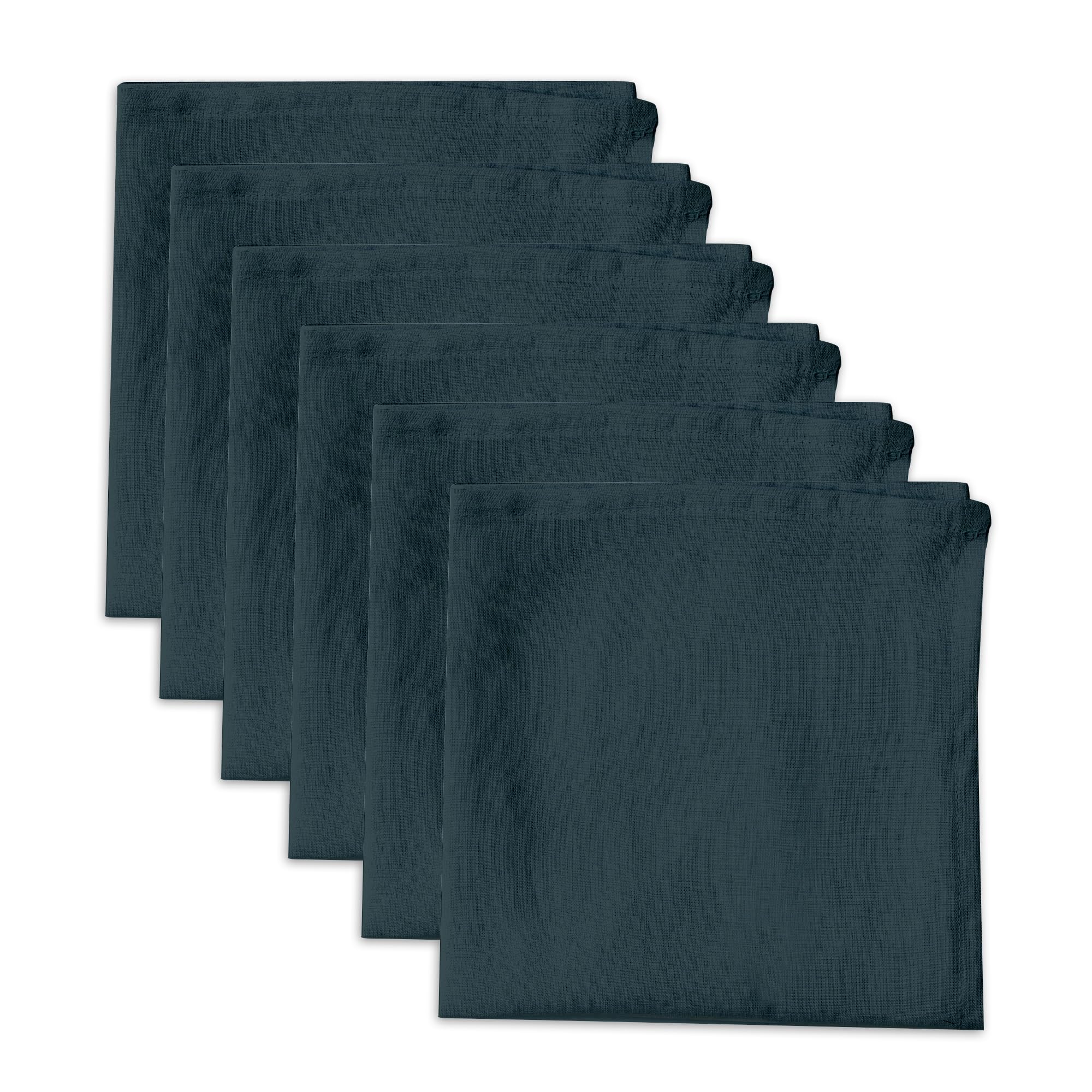 Linendo 100% Pure Linen Dinner Cloth Napkins 38 x 38 cm Navy Blue, Set of 6 Pack European Flax Natural Fabric Washable for Home and Kitchen