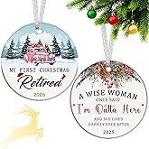 Christmas Retirement Gifts for Women 2025, Double Side Xmas Tree Hanging Decorations Happy Retirement Ornament Ceramic 3" with Gift Box Inspirational Gift for Retired Coworker Teachers Old Friends