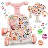 TOY Life 3-in-1 Baby Push Walker &amp; Activity Center, 12+ Months, Pink | detachable music panel, adjustable handle and wheel speed, weighted water base