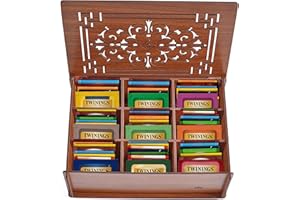 Twinings Tea Sampler Collection – 80 Tea Bags, 22 Flavors/Assorted Tea, Gift Set in Decorative MDF Box – Wooden Organizer Tea Chest Included – Ideal for Home, Office, Family & Friends (Brown MDF Box)