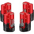 Cell9102 4 Pack 3.0Ah Replacement 12V Battery Compatible with Milwaukee M12 Battery 48-11-2411 48-11-2420 48-11-2401 48-11-24