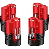Cell9102 4 Pack 3.0Ah Replacement 12V Battery Compatible with Milwaukee M12 Battery 48-11-2411 48-11-2420 48-11-2401 48-11-24