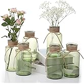 TAOZIMA Glass Flower Vases for Centerpieces Boho Cylinder Bud Vases in Bulk Mason Jars for Weddings, Parties & Vintage Home Decor St. Patrick's Day (6, Green)