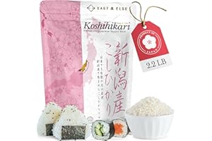 East and Else Premium Japanese Sushi Rice, Koshihikari Short Grain, 2.2 LB (1 KG) – 100% Grown in Niigata Prefecture, Product of Japan, Ultra-Fancy Milled White Rice for Sushi, Onigiri & Everyday Meals