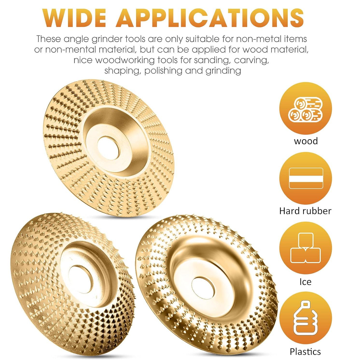 3 Pieces Grinding Wheel Shaping Disc Angle Grinder Discs Wood Carving Disc Angle Grinder Wheel Carving Abrasive Disc for Wood Cutting Shaping Polishing, Golden: Industrial & Scientific