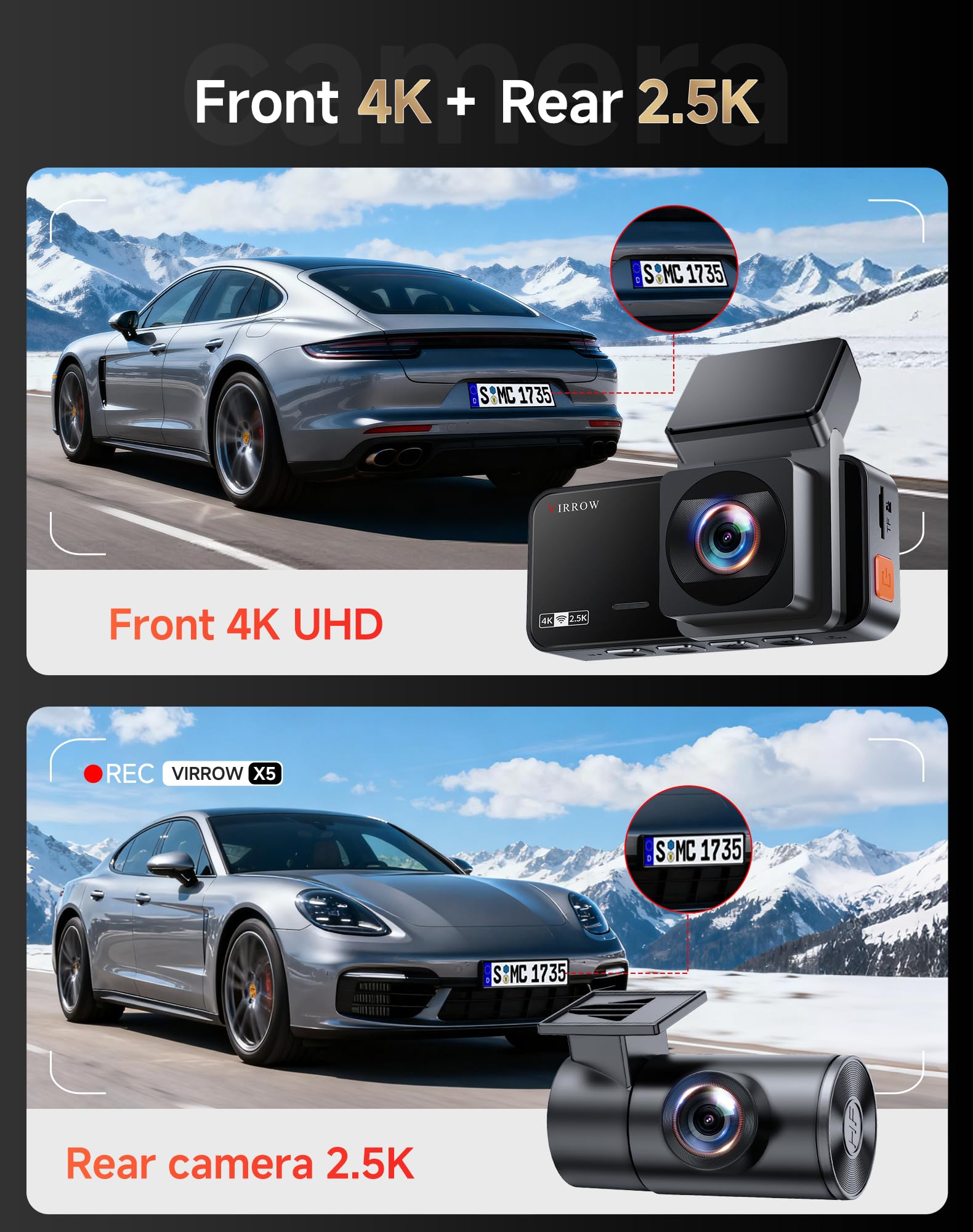 Dash Cam Front and Rear: 4K+2.5K Dash Camera for Cars with Touch Screen 3.39