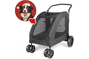 Wedyvko Pet Stroller for Large Giant Dogs - Upto 120 lbs Pet Jogger Wagon, Travel Folding Carrier with Adjustable Handle, Rear Brake, Sunroof, Security Leash, Black