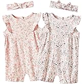 Minicoco Baby Girls Ruffled Sleeve Rompers Toddler Girls Jumpsuits One-Piece Cotton Outfits