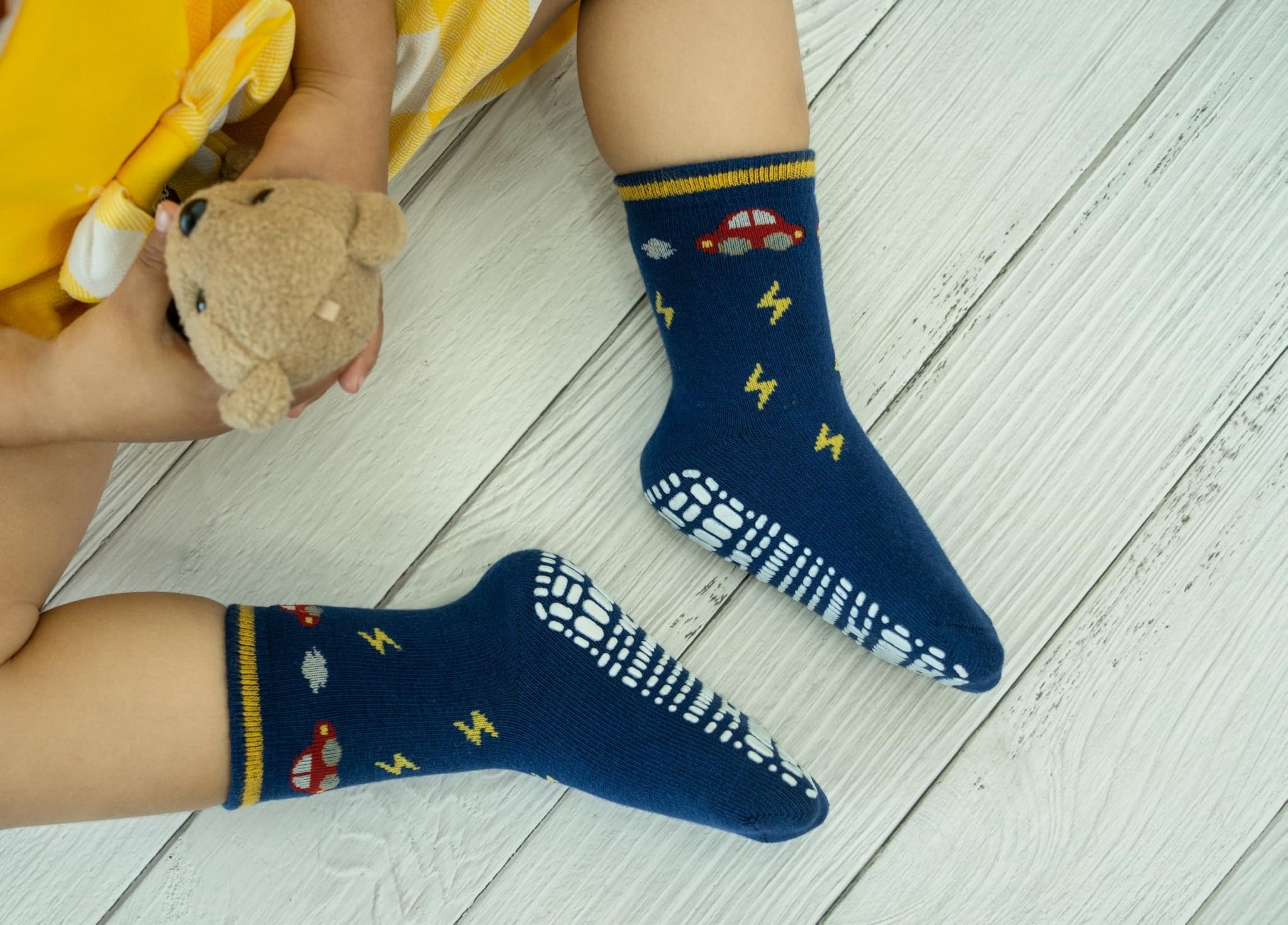 RATIVE Non Skid Anti Slip Crew Socks With Grips for Baby Infant Toddlers Kids Boys
