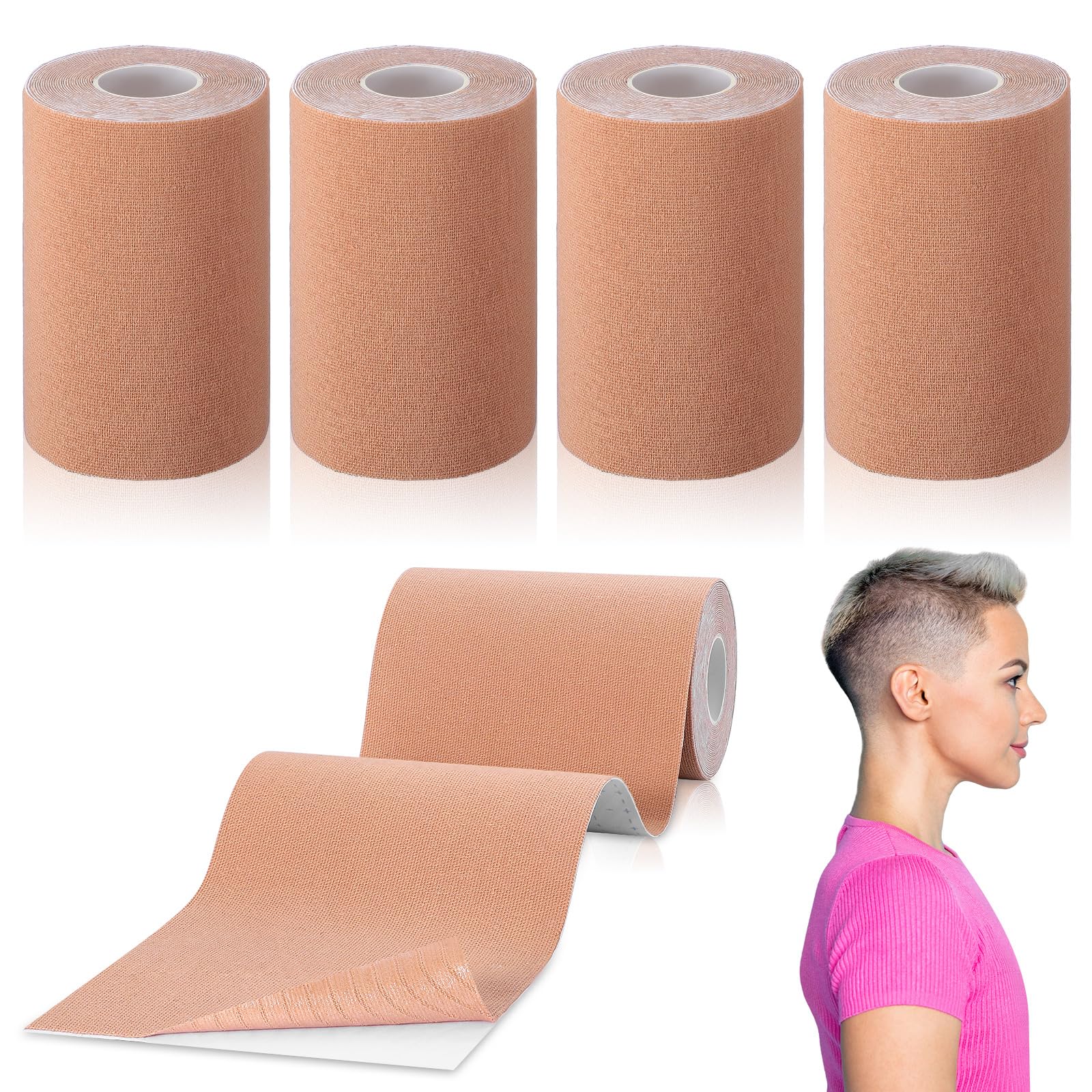 Photo 1 of (BAGGED) (PARTIAL SET) Geiserailie 5 Rolls 4 Inch x 16.4 ft Each Trans FTM Binder Tape for Chest Binding Adhesive Trans Chest Leg Back Fat Tummy Lift Tape Flat Invisible for Breast Lift Boob Body Shaping