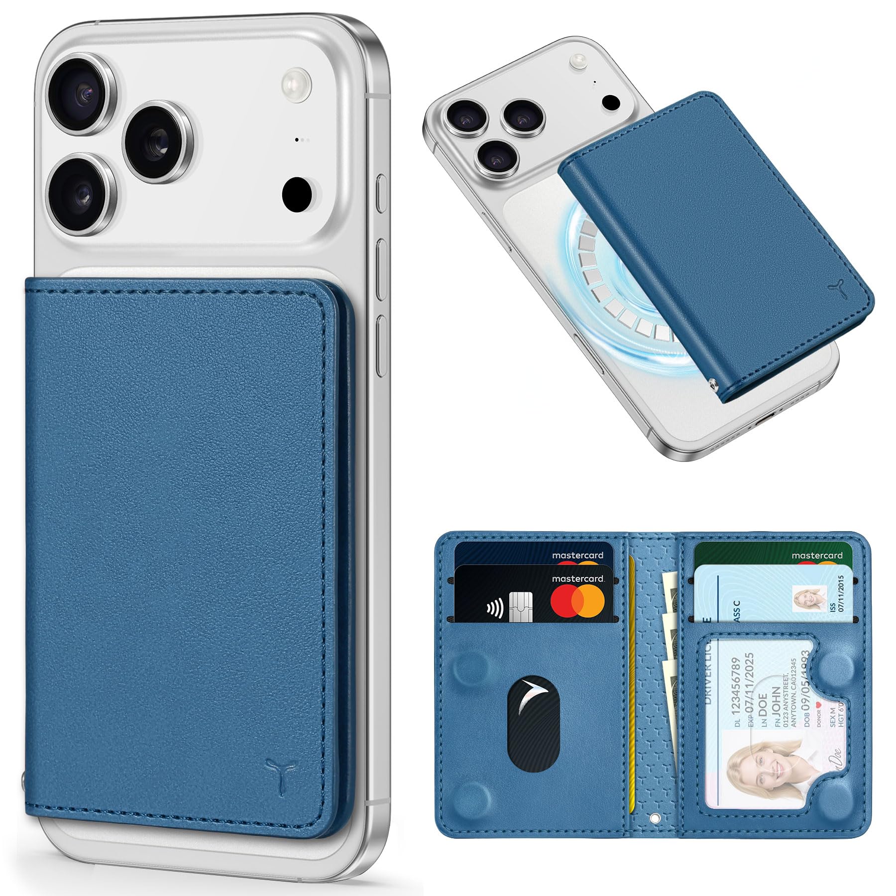 TUCCH for Magsafe Phone Wallet, RFID Blocking [6 Card Slots] [Clear ID Window] PU Leather Folio Women Men Magnetic Card Wallet for iPhone 17 16 15 14 13 12/Pro/Pro Max/Plus/Air, Light Blue