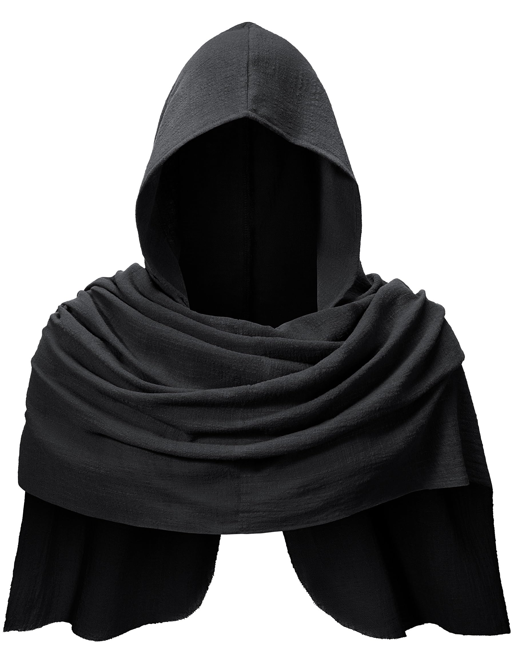 Photo 1 of Adult Medieval Renaissance Hooded Cowl Multifunctional Scarf Shawl Cape Halloween Cosplay Costume Accessories(Black)