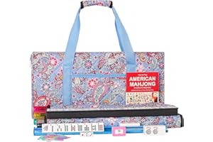 ZGME American Mahjong Set,166 White Tiles with Printed Rectangular Bag and Accessories,4 All-in-One Mahjong Racks with Pushers,Complete Western Mahjong Set