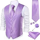 Barry.Wang Mens Suit Vest Paisley/Flower Silk Jacquard Waistcoat Ties Set Formal/Leisure 5PCS