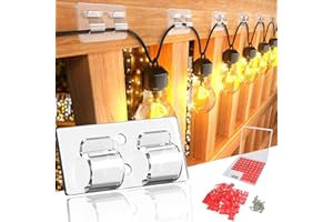 DIIEEV Hooks for Outdoor String Lights Clips, 30pcs Outdoor Light Clips with Waterproof Adhesive Strips Rope Organizer Clear Adhesive Hooks for Indoor Outdoor Festival Lights Halloween Christmas Decor