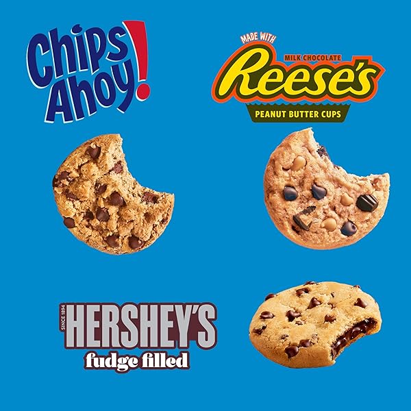 CHIPS AHOY! COOKIES VARIETY PACK, ORIGINAL CHOCOLATE CHIP, CHEWY CHOCOLATE CHIP WITH REESE’S PEANUT BUTTER CUPS & CHEWY HERSHEY’S FUDGE FILLED SOFT COOKIES, 50 SNACK PACKS