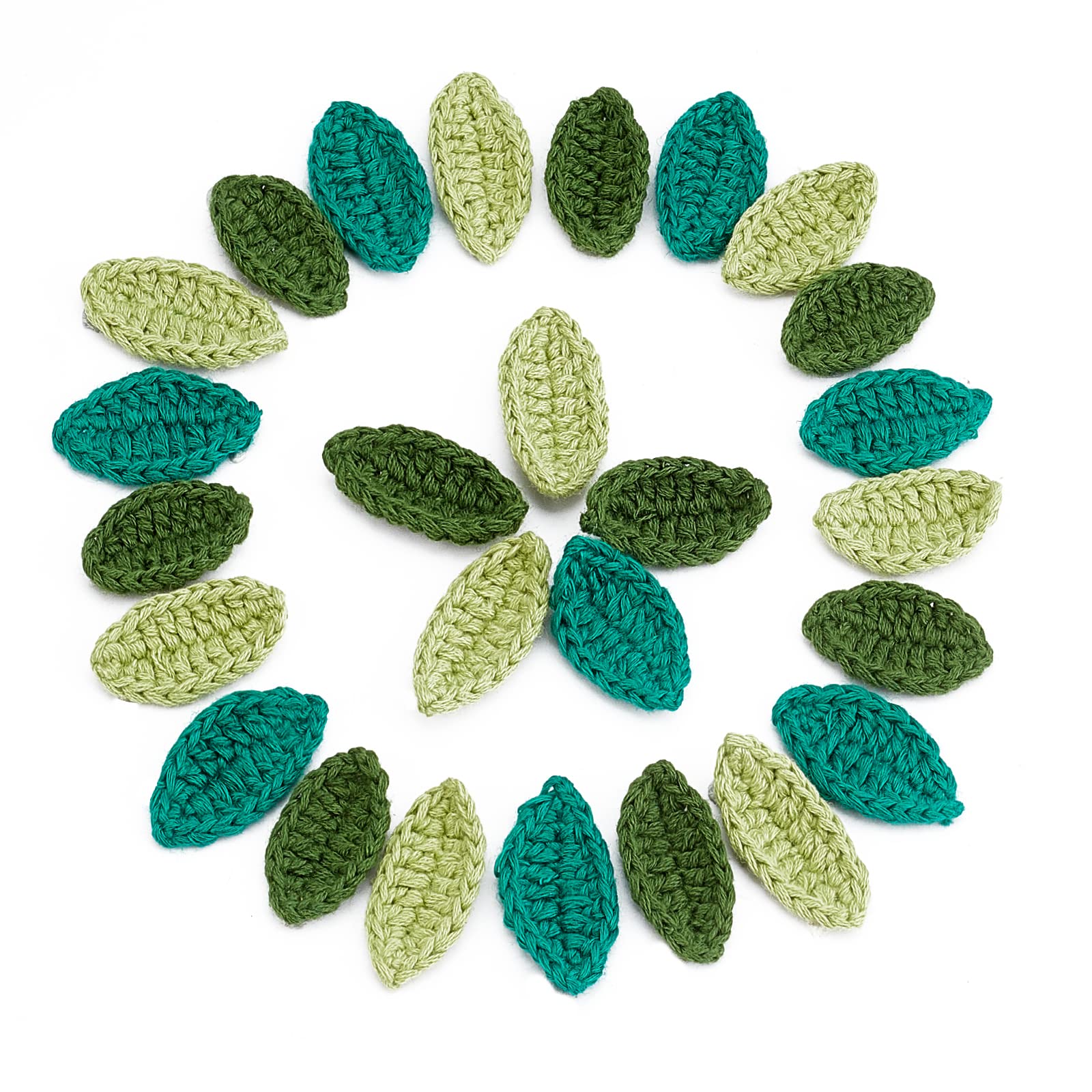 FINGERINSPIRE 30pcs Handmade Crocheted Leaves in 3 color Crochet Green Leaf Handmade Crocheted Flowers Leaves Small Leaf Applique for Decorative Cardmaking Scrapbook Craft — image 1