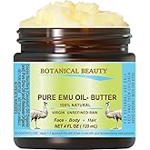 Botanical Beauty PURE EMU OIL BUTTER 100% Natural RAW Virgin Unrefined for Face, Body, Hands, Feet, Nails, Hair and Lip Care (4 Fl Oz)