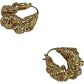Gold Bamboo Hoop Knot Twist Earrings For Women Large Thick Y2k Jewelry
