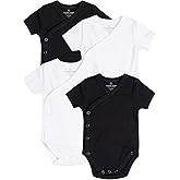 Baby Side Snap Bodysuit Set, 100% Cotton Boy Girl Unisex Kimono Onesie, 4 Pack