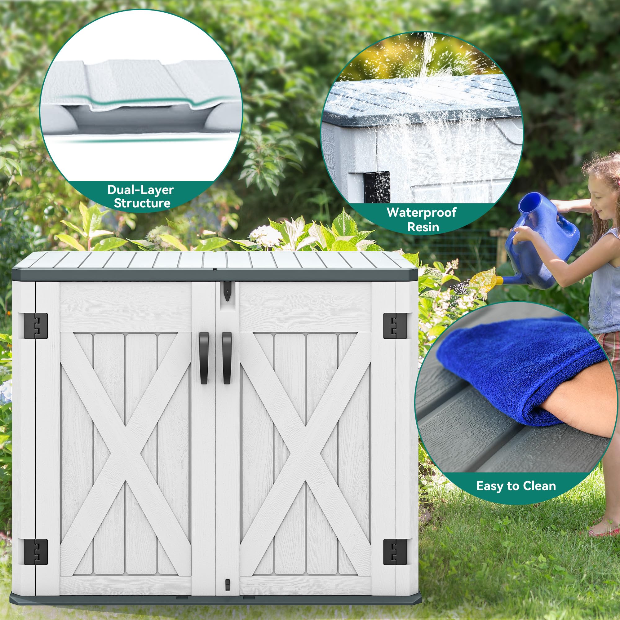 YITAHOME Outdoor Horizontal Storage Shed With XShaped Lockable Door