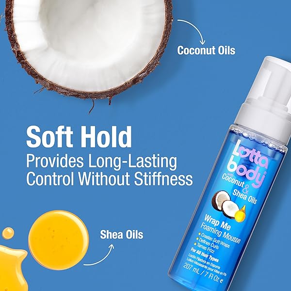 LOTTABODY WRAP ME FOAMING MOUSSE WITH COCONUT & SHEA OILS, LIGHTWEIGHT MOISTURE-RICH CURL-DEFINING & FRIZZ-CONTROL STYLING MOUSSE FOR NATURAL CURLY, COILY & RELAXED HAIR, 7 OZ