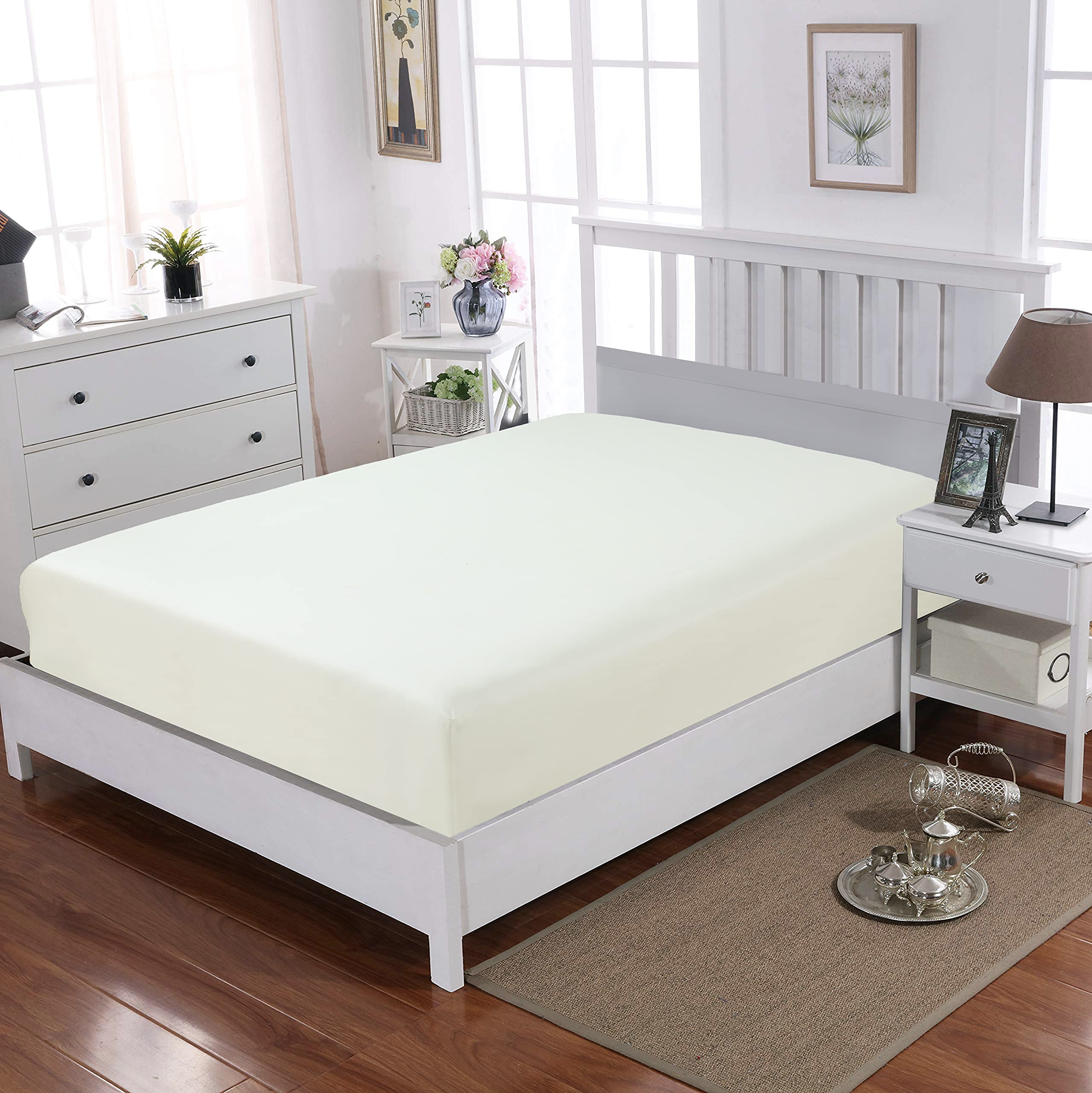 Sapphire collection 300 Thread Count 100% Egyptian Cotton Fitted Sheets (Double, Cream) โ image 1