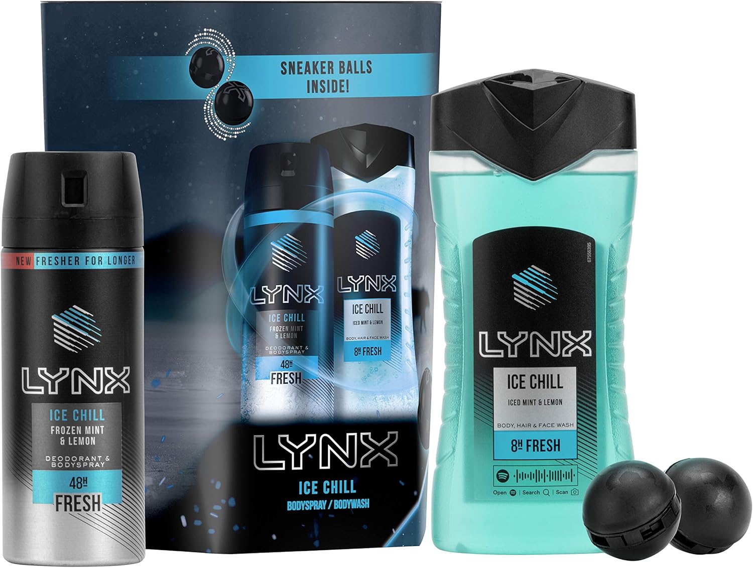 Lynx Ice Chill Gift Set For Men, Boys And Teenagers, Duo Pack With Shoe deodorizer Balls, Shower Gel And Deodorant Body Spray, eco friendly packaging - Image 5