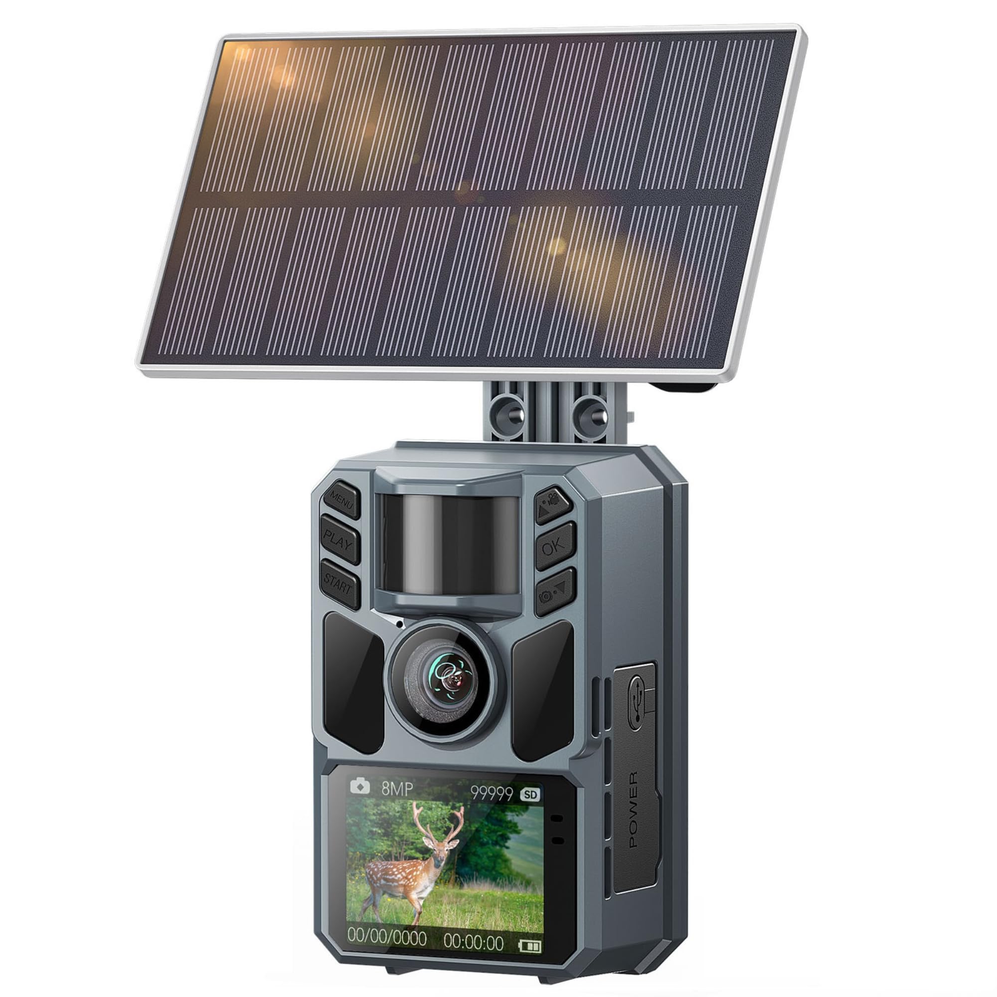 FKPCAM Trail Camera 4K 64MP with 5000mAh Rechargeable Battery 64GB Micro Memory Card IP67 Waterproof, Night Vision, Motion Activated, Solar Powered Wildlife Hunting Camera for Outdoo