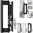 T-HAKEN Sliding Glass Door Handle Set with Lock – Aluminum Handle, Fits 6-5/8 in. Hole Spacing (Black)