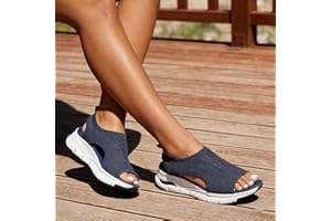 Women Walking Sandals Arch Support Comfortable Orthopedic Sport Sandals Knit Slip-On Casual Open Toe Summer Beach Shoes