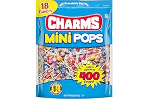Tootsie Roll Charms Mini Pops - 4.5 lb Bag of Individually Wrapped Fruity Hard Candy Lollipops in 18 Fun Flavors - Peanut and Gluten Free, 400 Count, Packaging May Vary