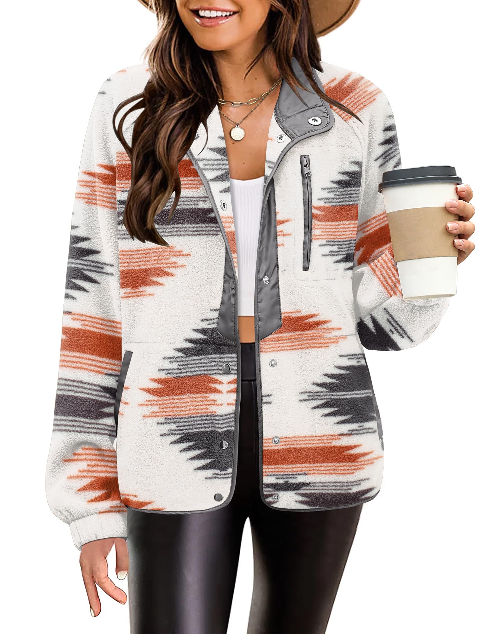 Photo 1 of Zeagoo Womens Fleece Jacket Fuzzy Long Sleeve Short Coats Button Down Sherpa Outerwear with Pockets