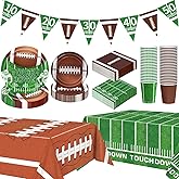 Favuit Football Party Supplies Kit Serve 24 – Football Theme Disposable Tableware Set with Paper Plates, Napkins, Cups, Banner and Touchdown Tablecloth for Birthday, Game Day and Tailgate Decorations