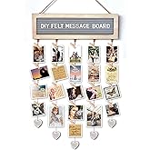Buecasa Slotted Felt Board with 340 Letters and 30 Clips - Rustic Picture Frames Collage Wall Decor Sign - Multi Photos Cards Organizer 15.7x5 Inches (White)
