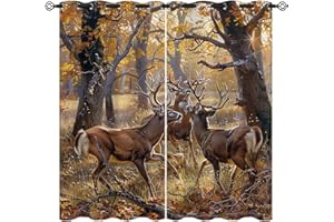 XINBADU Deer Blackout Curtains for Girls Boy Home Decor, Forest Wildlife Animals Rustic Autumn Nature Grommet Thermal Insulated Drapes Darkening Window Curtain for Bedroom Living Room, 84 x 84 Inch