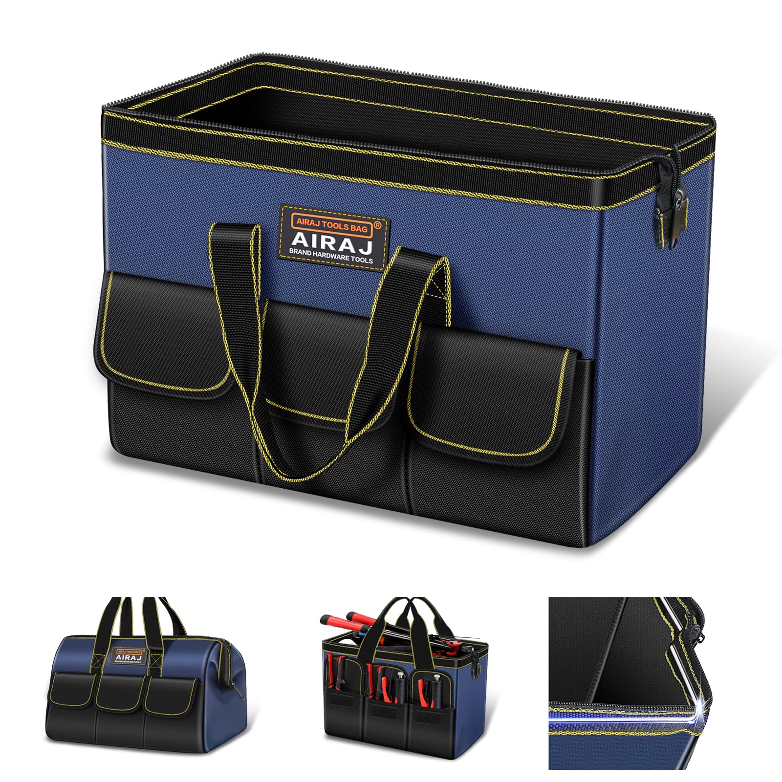 Tool Bag | AIRAJ 16 In Small Tool Bag | Wide Mouth Tool Bags for Men and Women | 37×21×26 cm | Tool Organizer for Home Repairs,Garage Storage,Professional Work | Portable Tool Box