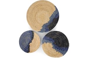 KAZI Decorative Baskets, Wall & Home Decor, Fruit Bowl and Storage Basket, Artisan-made with Raffia, Eco-friendly by African Artisans, Set of 3 (Neutral)